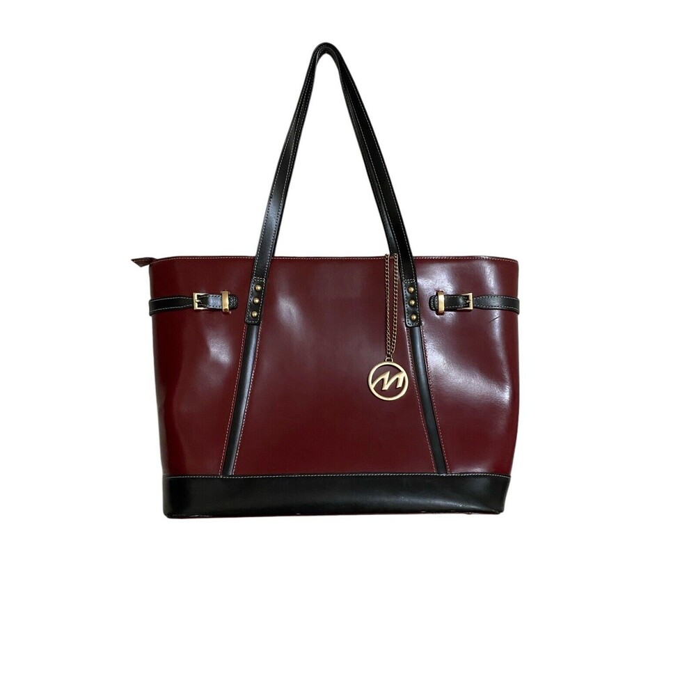 McKlein Serafina Laptop Tote Bag Burgundy Black